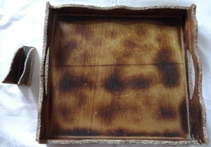 DN Tablett + Serviertenhalter Holz Handarbeit aus Algerien mit Saharasand 41x38x8 unbenutzt Bild 2