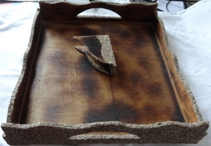 DN Tablett + Serviertenhalter Holz Handarbeit aus Algerien mit Saharasand 41x38x8 unbenutzt Bild 3