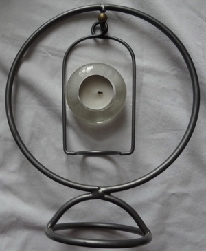 D Kerzenständer Kerzenhalter für Teelicht Metall + Glas anthrazit   21,5 H 26,5 sehr gut erhalten Bild 1
