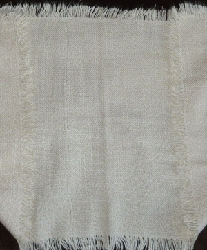 TW Tischdecke Tischläufer 93x35 Polyester 70iger Jahre weiß beige gewebt Mitteldecke gut erhalten