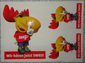 D SWR 3 Aufkleber 1x DINA4 mit 3Stk SWR3 Elch Wir hören jetzt SWR3 Fensterbild noch Original verpac