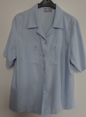 K VUNIC Bluse Gr.L Kurzärmlig hellblau 100 % Polyester getragen, gut erhalten Damenbluse