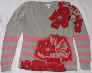 KJ Heine Pullover Strickpullover Gr. S hellbraun rot 100% Baumwolle gut erhalten Stricken