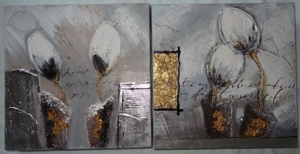 DL Bilder 2 Stück künstlerische Malerei Acryl Blumen Holzrahmen gespannt 25x25 Wandbild Bild +Rahmen Bild 5