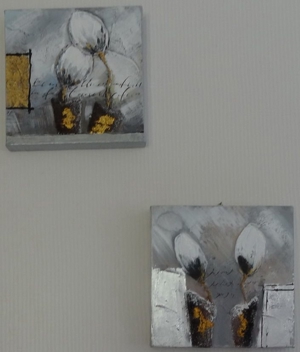 DL Bilder 2 Stück künstlerische Malerei Acryl Blumen Holzrahmen gespannt 25x25 Wandbild Bild +Rahmen Bild 3