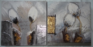 DL Bilder 2 Stück künstlerische Malerei Acryl Blumen Holzrahmen gespannt 25x25 Wandbild Bild +Rahmen Bild 1