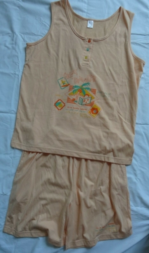K Schlafanzug Sommer ärmellos 42 44 Orange 65Polyester 65Baumwolle gut erhalten Nachhemd Damenwäsche Bild 1