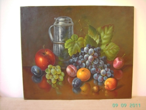 Ölgemälde von Hindera, Gottfried - Stilleben mit Zinnkrug und Obst Bild 2
