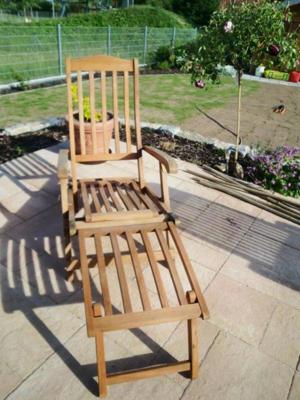 Deck-Chair (Liegestuhl mit Fußteil, das eingehängt werden kann), Teak geölt, Bild 3