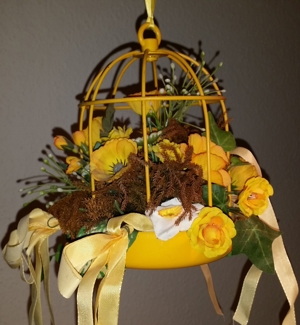Dekoration - Vogelkäfig in gelb Metall, 20 cm hoch Bild 2