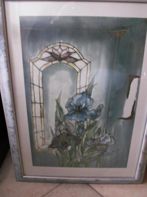 2 x grosses Blumen Bild hinter Glasscheibe mit tollem bunten Holz-Rahmen Bild 2