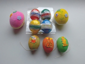 6 x Spitzenfilzei 3 x Holzei Osterdeko Dekoeier OVP 70er Jahre