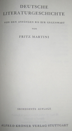  Deutsche Literaturgeschichte von Fritz Martini, 709 Seiten, 16. Auflage, Alfred Kröner Verlag Bild 3