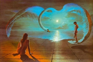 "Wings of Love" SWAN, romantisch schönes Bild 101 x 70 cm Bild 1