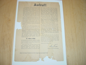 Aufruf zur Volksliste Danzig 22.Februar 1942 original