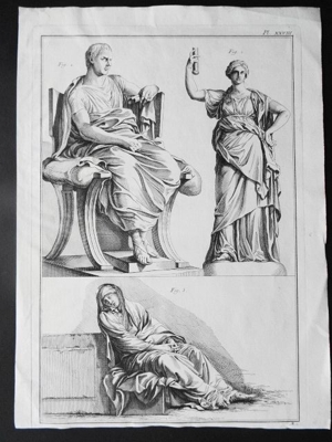 Kupferstich von Antonio Baratti. Darstellung von drei römischen Gestalten, um 1763 Bild 1