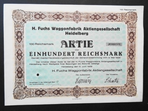 H. Fuchs Waggonfabrik AG 1929 Heidelberg, Historisches Wertpapier, alte Aktie, 100 Reichsmark Bild 2