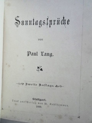 Lang, Paul. Sonntagssprüche. 1899, Stadtpfarrer in Maulbronn, Ludwigsburg, Urach Bild 3