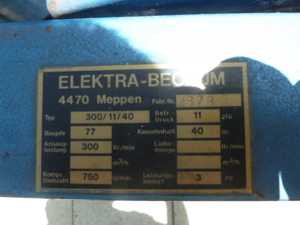 Druckluft Kompressor Elektra Beckum, 300 L, Druck 11 bar, Inhalt 40 L Bild 5