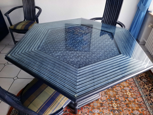 Rattan-Set Esstisch mit 4 stühlen gebraucht wie neu Grundfarbe Blau Bild 2