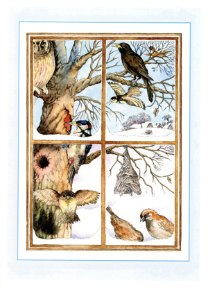 Winter, Gedenket der hungrigen Vögel, Kunstpostkarte