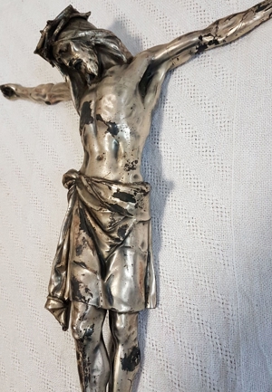 Gr. Jesus Christus Torso Antik Kruzifix Skulptur Altar Kapelle Vortragekreuz Zinn Bild 8