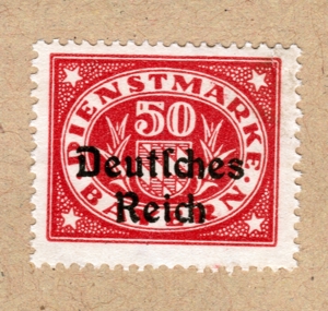 Dienstmarke für Bayern mit Aufdruck 50 Pfennig, WZ, 1920 Bild 1