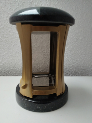 Exclusive Grablampe bronzefarben mit Granit schwarz Grablaterne Grablicht Bild 2