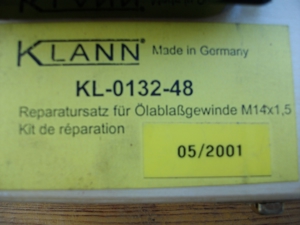 Gewinde Reparatursatz für Ölablassgewinde an Ölwannen von PKW mit Gewinde M14x1,5 Marke KLANN Bild 2