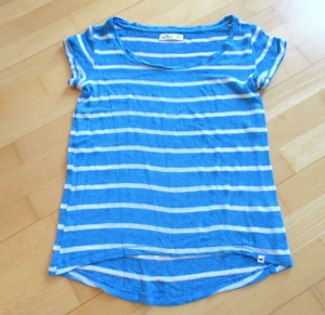 blau weiß gestreiftes Strickshirt kurzärmelig Hollister S   XS