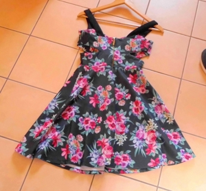 raffiniertes schwarzes Kleid mit bunten Blumen XS Bild 4