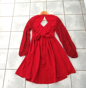 NEUES rotes raffiniertes Kleid mit langen Ärmeln Größe S Bild 2