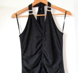 NEUES schwarzglitzerndes Neckholder Zipfel Kleid Größe S / M Bild 2