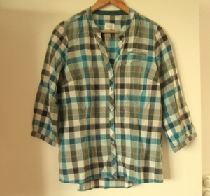 NEUWERTIGE petrolgrünkarierte 3/4 Arm Bluse von Opus Gr. 40