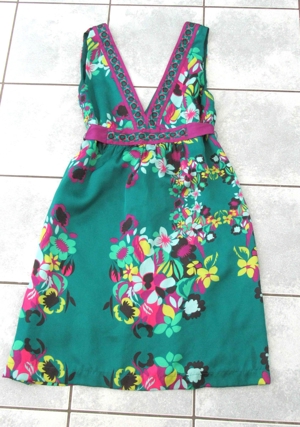 Neues grünes satinartiges Kleid mit bunten Blumen Gr. 38 H & M Bild 1