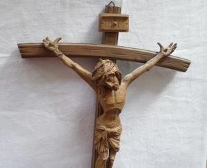 Holzkreuz Kruzifix denke Barockstil geschnitzt beschädigt Bild 2