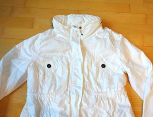 tolle lange weiße Jacke mit eingerollter Kaputze Größe XL Bild 5