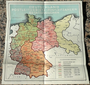 Historische Karte mehrfarbige Deutschland Postleitgebiete Postleitzahlen