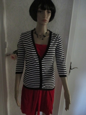 NEU Marine Navy Streifen Fein Strickjacke Cardigan MNG SUIT Gr. 34- 38/ XS- S