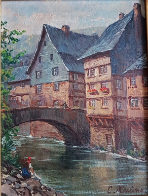 Monschau Montjoie Ölgemälde signiert Altstadt Fachwerkhaus Rur Eifel Deutschland Bild 3