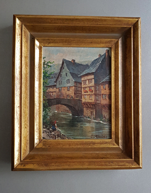 Monschau Montjoie Ölgemälde signiert Altstadt Fachwerkhaus Rur Eifel Deutschland Bild 2