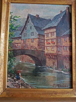 Monschau Montjoie Ölgemälde signiert Altstadt Fachwerkhaus Rur Eifel Deutschland Bild 8