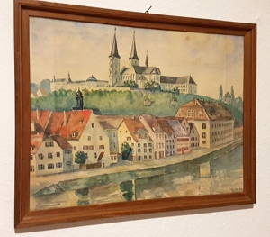 Aquarell 1926 Kloster Michelsberg Bamberg antik Klosterkirche St. Michael