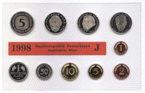DM Kursmünzensatz von 1998, Münzstätte : alle Münzen von Hamburg (J) Bild 1