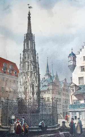 Schöne Brunnen Lithografie Billmark 1835 Nürnberg Altstadt Grafik Nuremberg Bild 7