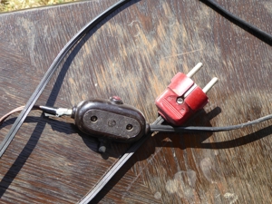 antike Rad-Naben-Lampe mit handgewebtem Schirm H 57 cm Bild 9