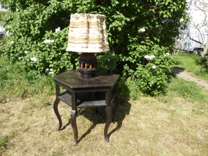 antike Rad-Naben-Lampe mit handgewebtem Schirm H 57 cm Bild 2