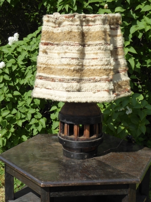 antike Rad-Naben-Lampe mit handgewebtem Schirm H 57 cm Bild 6