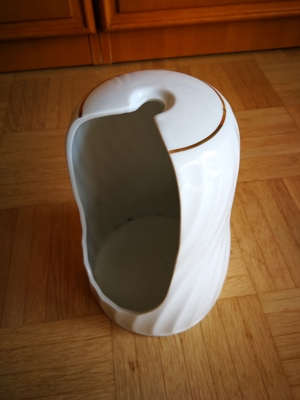 eleganter WC Bürstenhalter Prozellan weiß mit Goldrand Bild 3