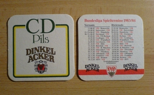 Bierdeckel Dinkelacker Pils VfB Bundesliga Spieltermine 1983/84, und andere, Partydeko Bild 1